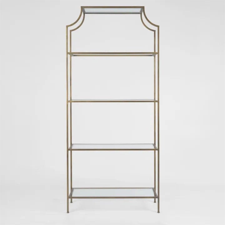 Pallisade Brass Bookcase with Glass Shelves | W91 x D38 x H205cm - Suzie Anderson Home