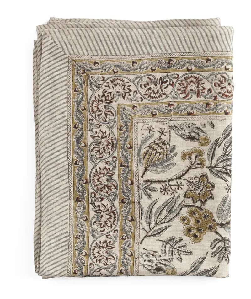 Parrot Linen Tablecloth | Blue | 150 x 350cm - Suzie Anderson Home