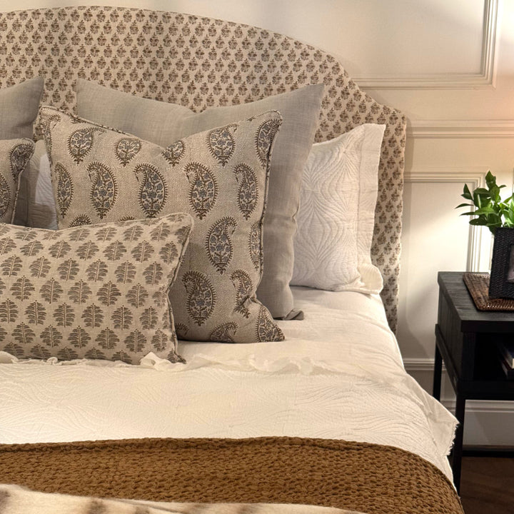 Penelope Upholstered Bedhead | Sanganer Sahara Linen | Queen