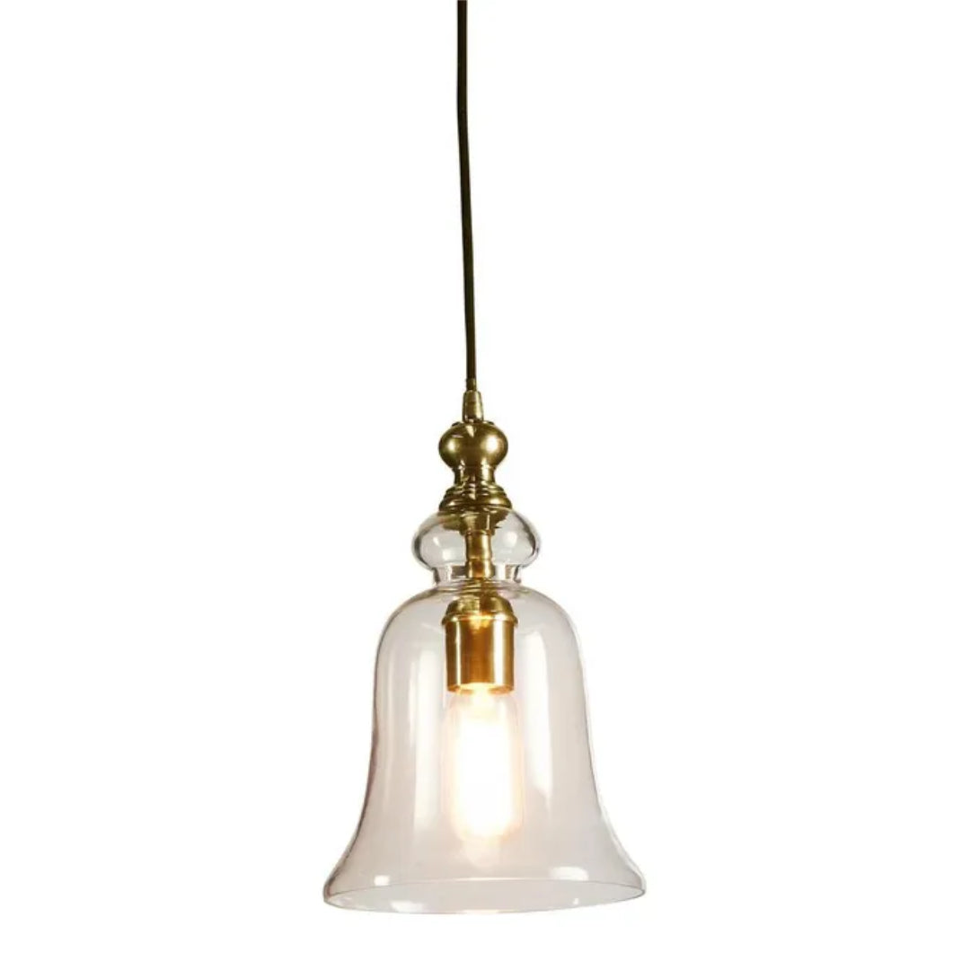 Tivoli Glass Pendant Light | Brass | W 20cm, H 32cm + Cord