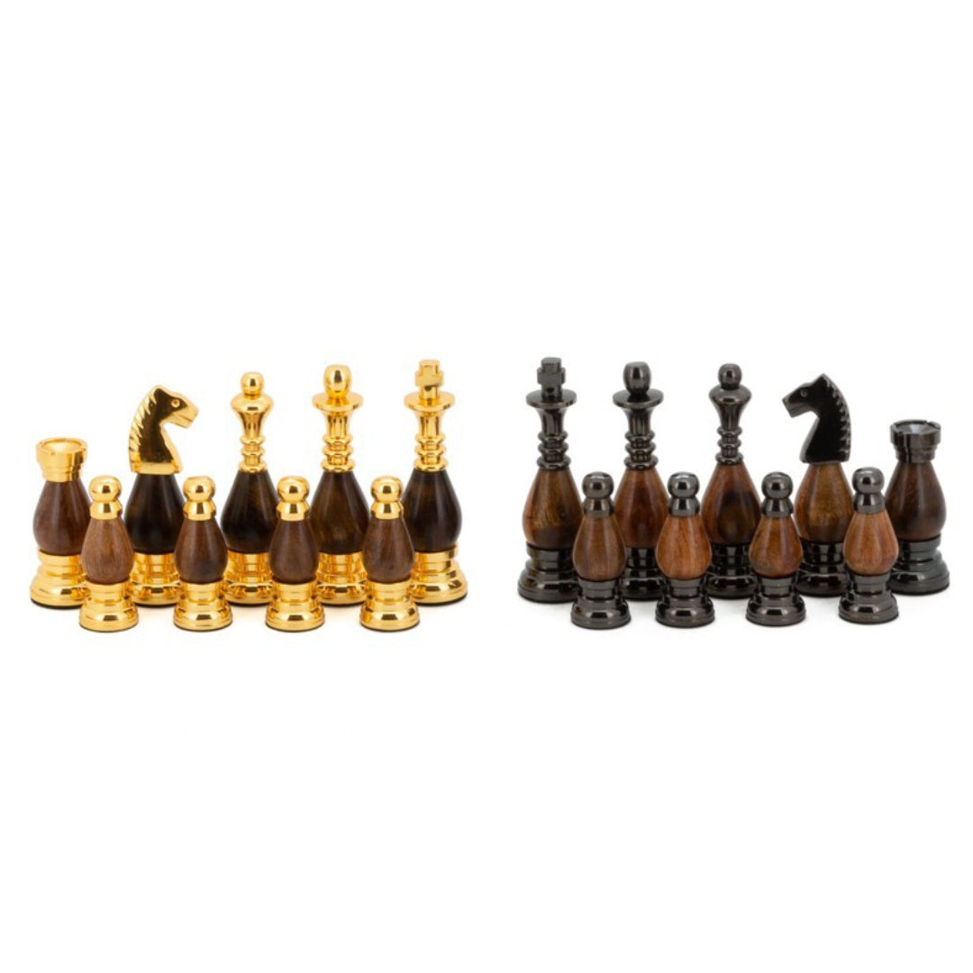 Dal Rossi Chess Pieces | 100mm | Staunton Gold Metal and Wood