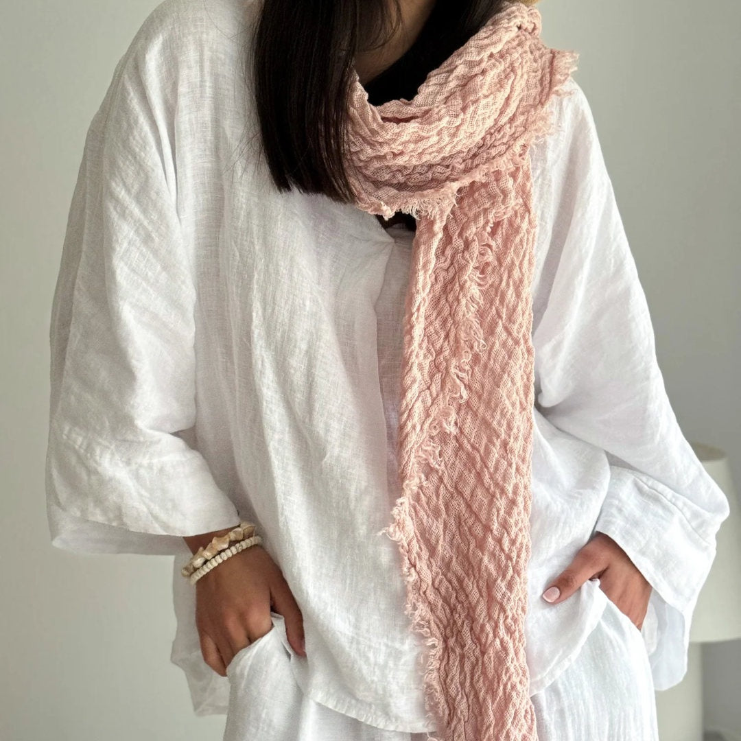 Bypias | Boho Mesh Linen Scarf | Light Pink