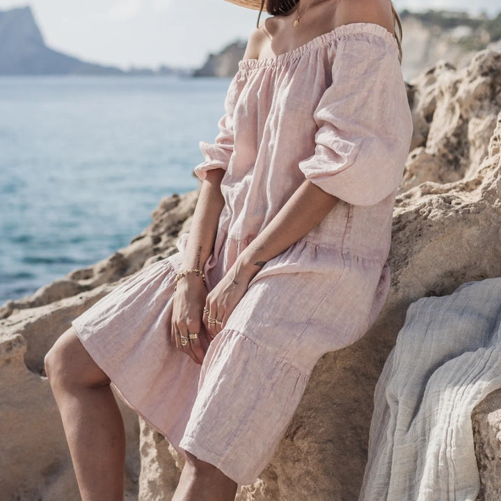 Bypias | Abby Linen Midi Dress | Light Pink