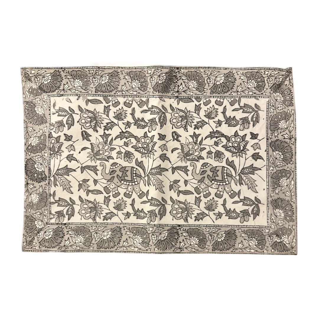 Jaipur Cotton Placemat & Napkin Set (6) | Grey/White | Elephant