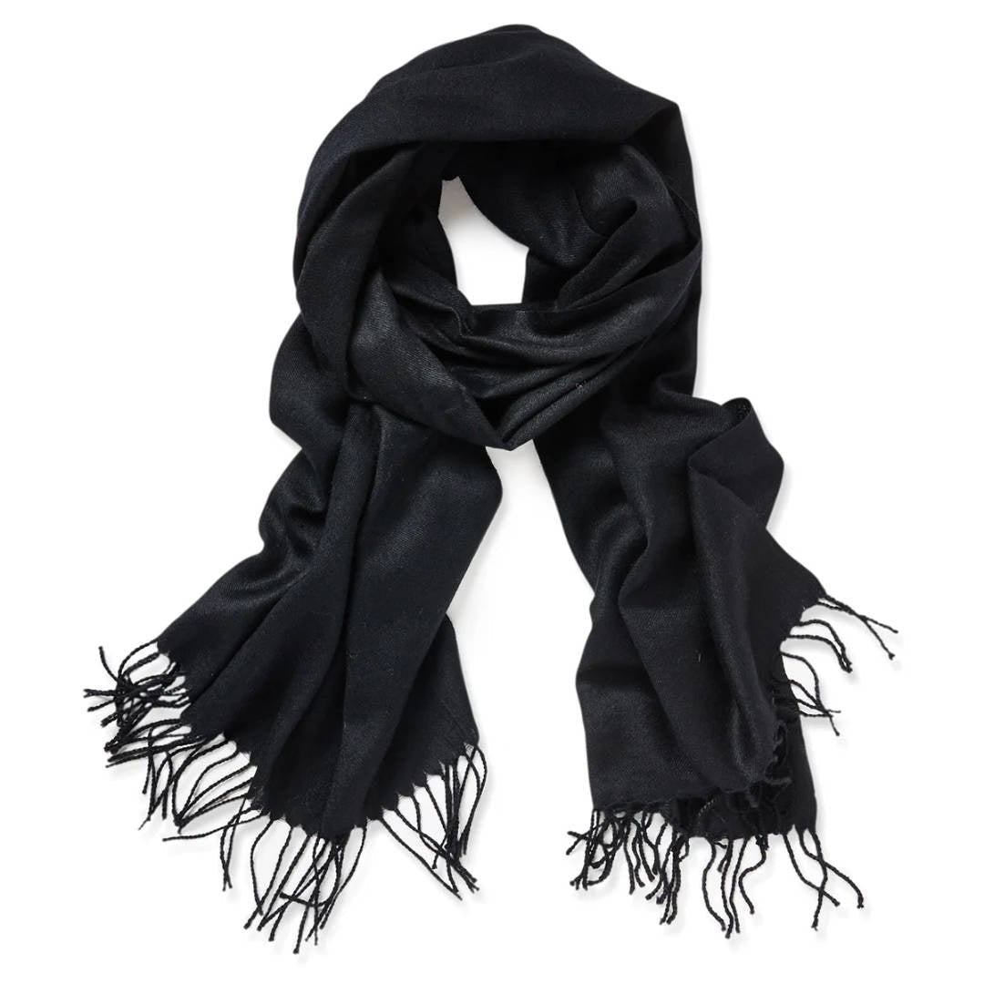 Plain Merino Wool Scarf – Black | 60 x 180 cm - Suzie Anderson Home