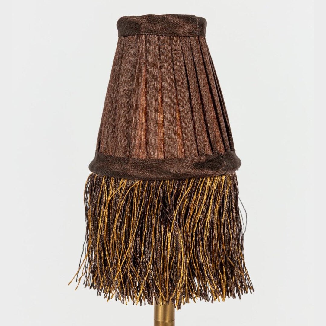 Pleated Lamp Shade with Fringe | Mini Taupe | 8 x 4.5cm - Suzie Anderson Home