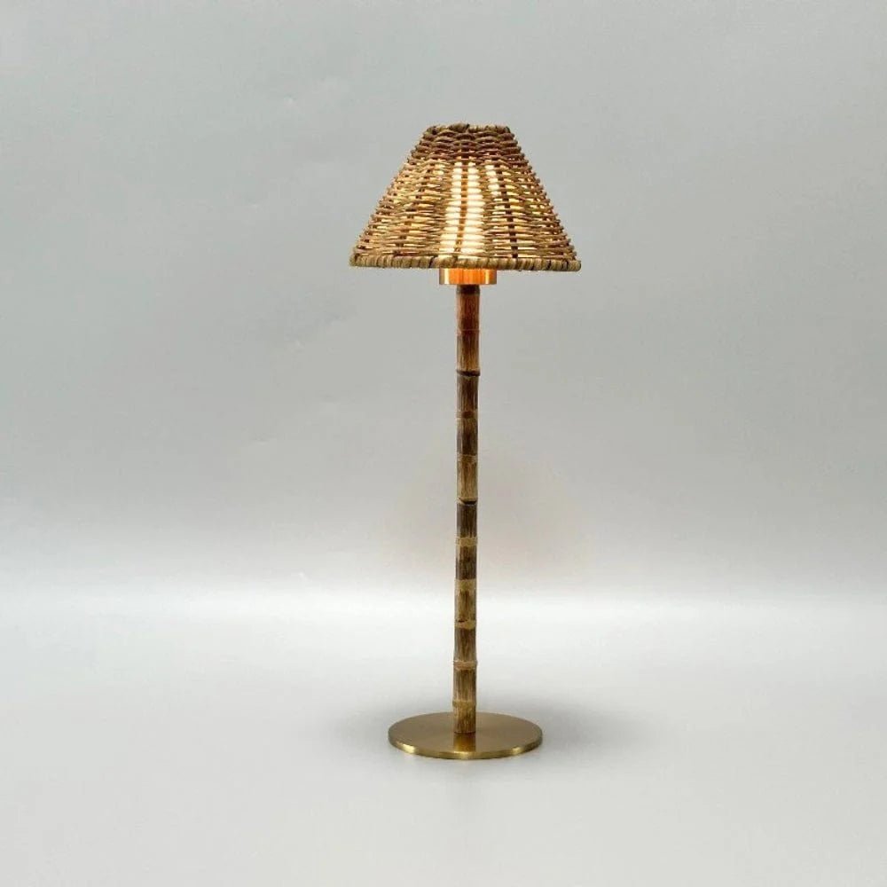 Portable LED Tall Lamp | Bamboo Pole with Rattan Shade - Suzie Anderson Home