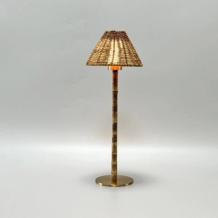 Portable LED Tall Lamp | Bamboo Pole with Rattan Shade - Suzie Anderson Home