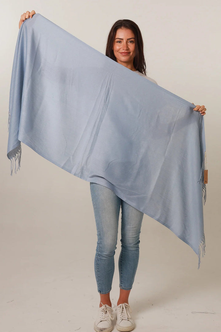 Powder Blue Tassel Edge Scarf KC0084 - Suzie Anderson Home