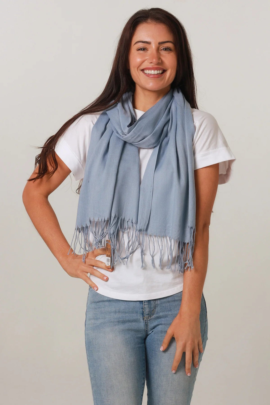 Powder Blue Tassel Edge Scarf KC0084 - Suzie Anderson Home