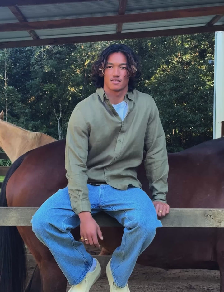 Simple | Men’s Linen Long Sleeve Shirt | Natural