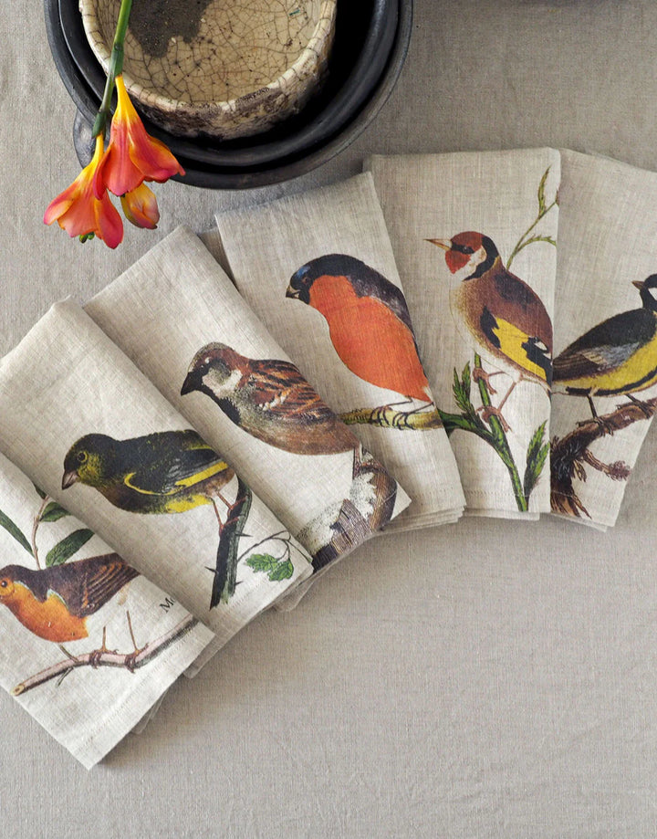 Small Birds | Linen Napkins | Set of 6 mixed