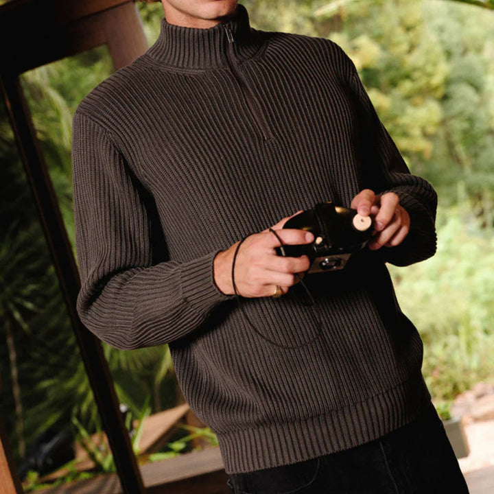 Simple | Beau Quarter Zip Sweater | Charcoal
