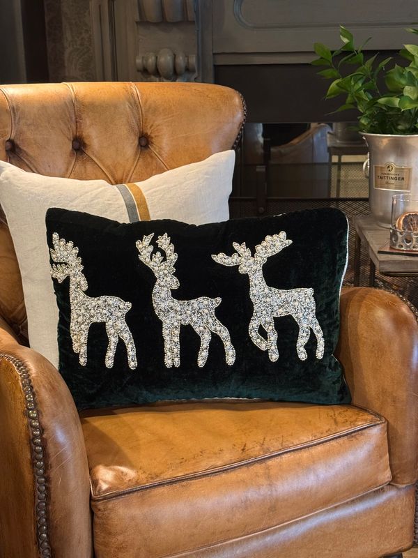 Green Cushion Cover with 3 White Reindeers | 30x50cm