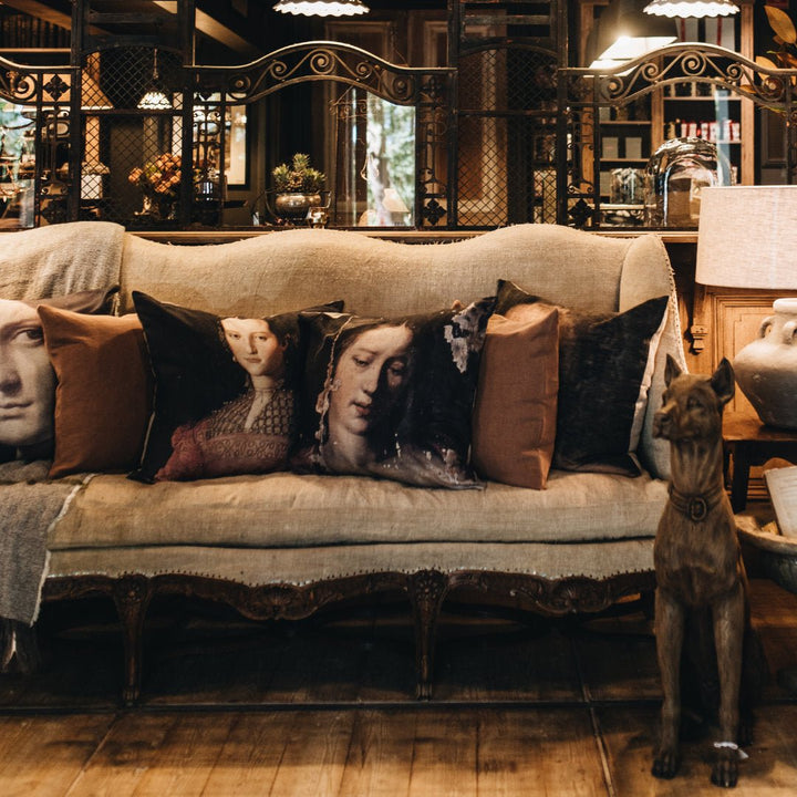 Rare French Provincial Linen Settee | Early 20th Century | Vintage Hopsack Upholstery - Suzie Anderson Home