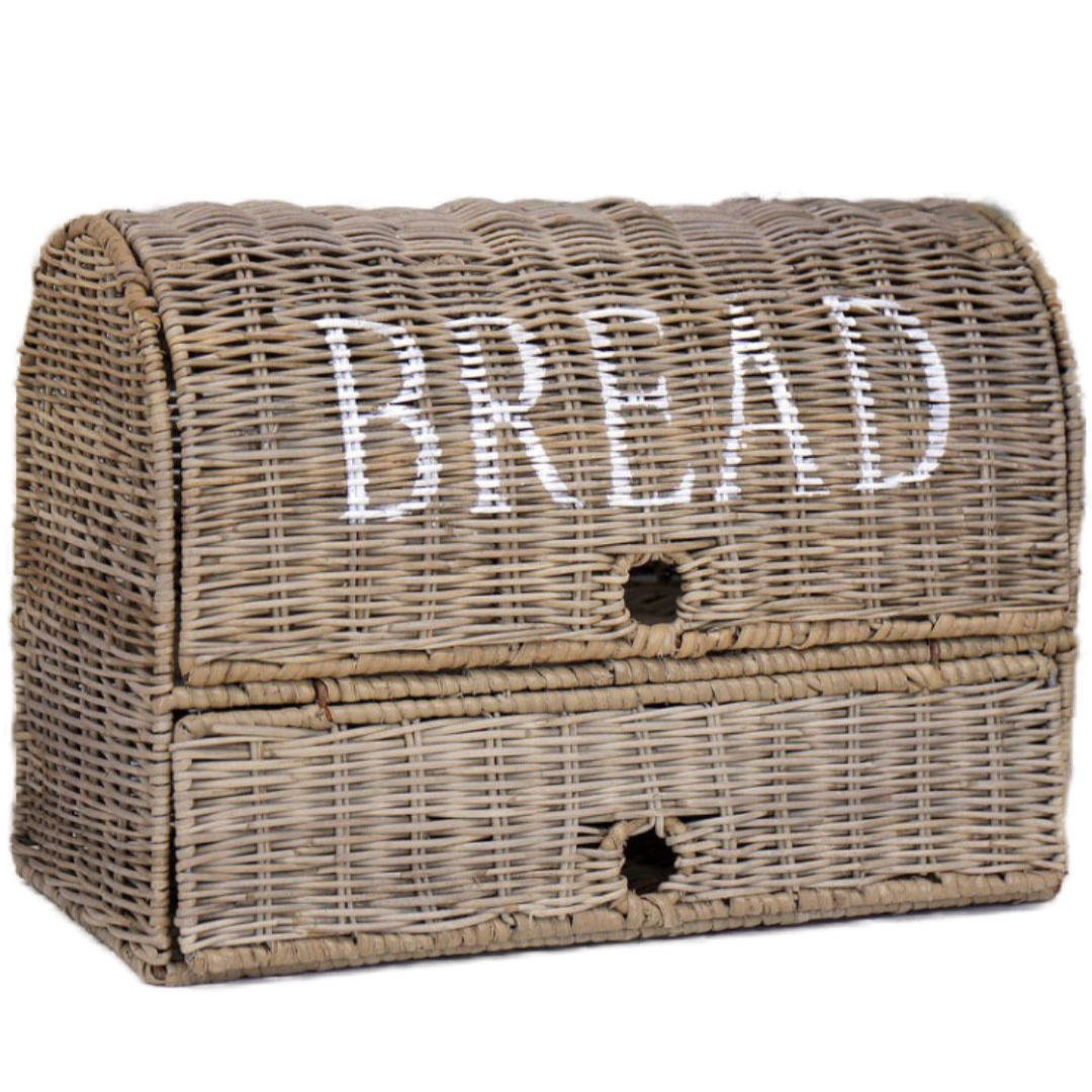 Rattan Bread Basket | Aged Grey | Large | 2 Compartments - Suzie Anderson Home