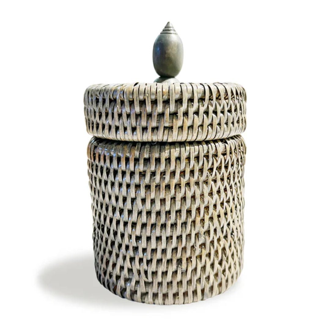 Rattan Cotton Wool Holder | White Wash - Suzie Anderson Home