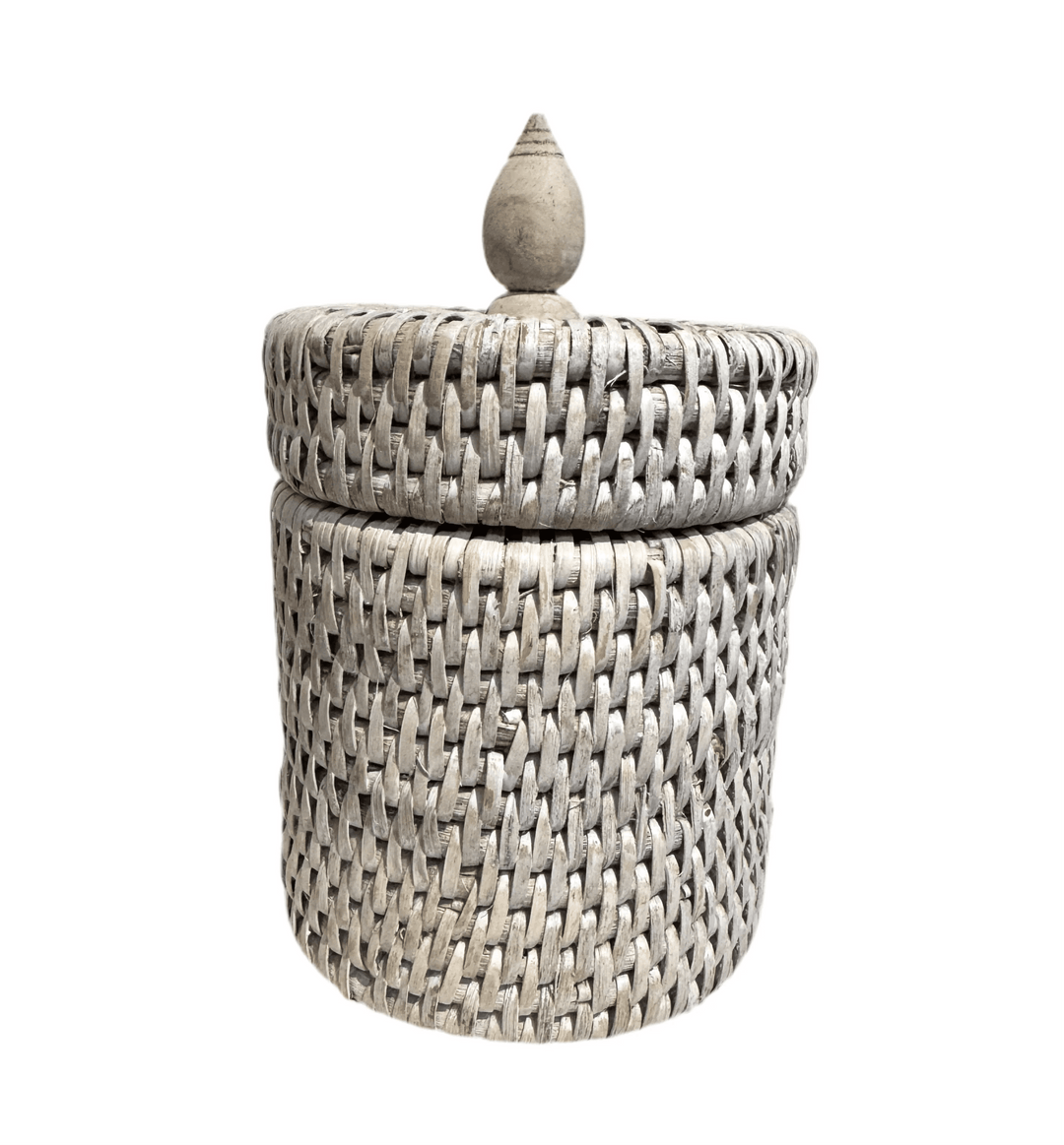 Rattan Cotton Wool Holder | White Wash - Suzie Anderson Home
