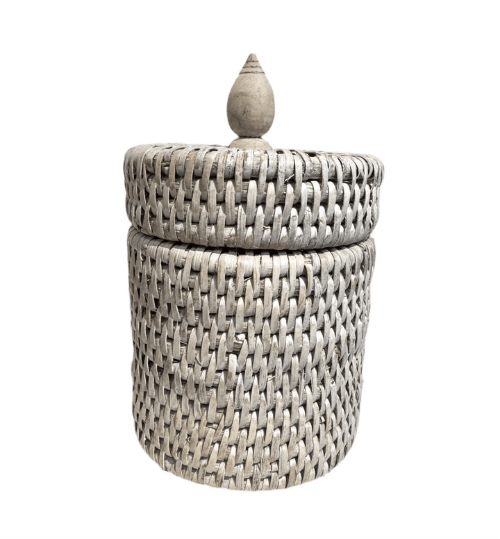 Rattan Cotton Wool Holder | White Wash - Suzie Anderson Home