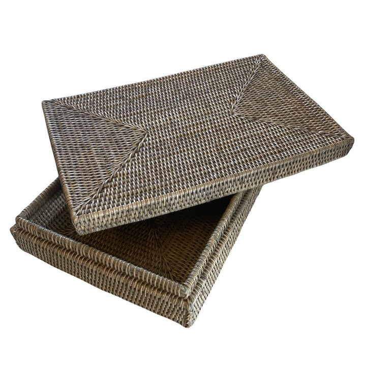 Rattan Document Tray with Lid | Old Grey - Suzie Anderson Home