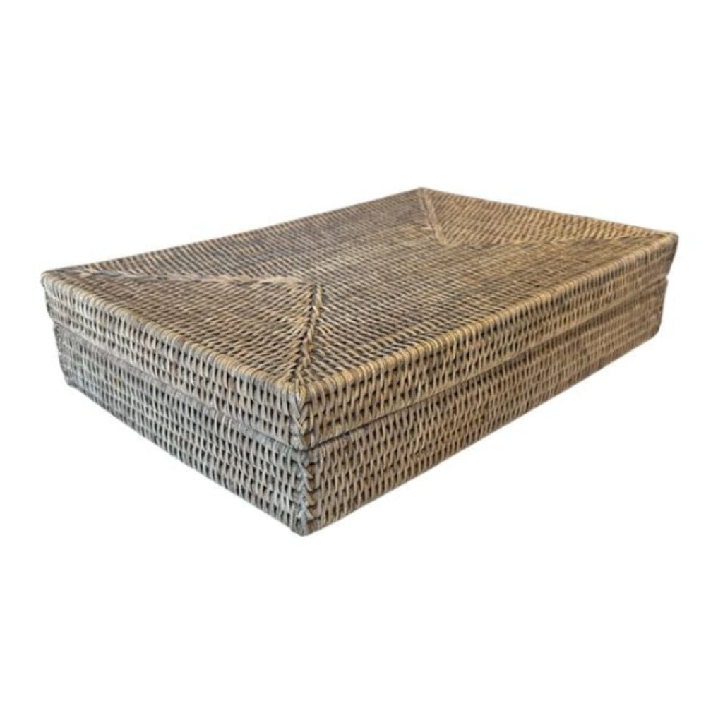 Rattan Document Tray with Lid | Old Grey - Suzie Anderson Home