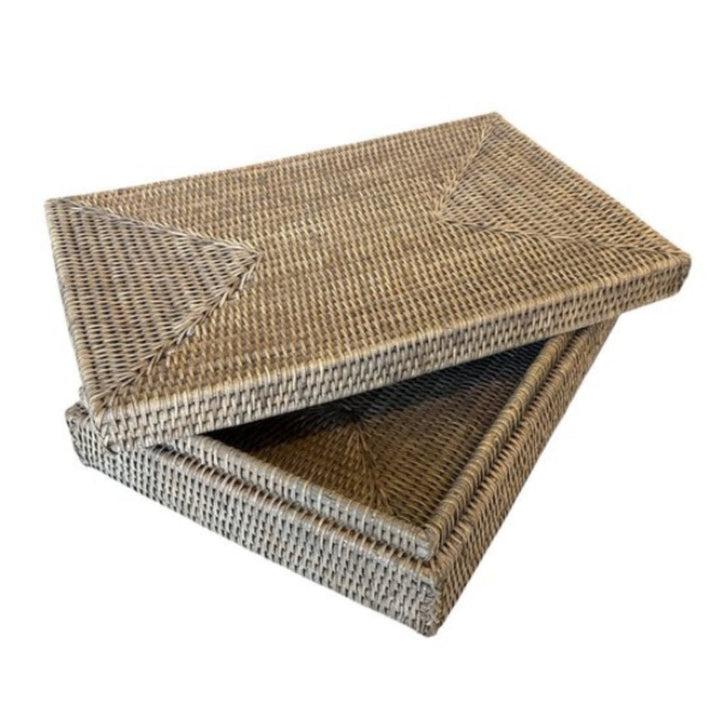 Rattan Document Tray with Lid | Old Grey - Suzie Anderson Home
