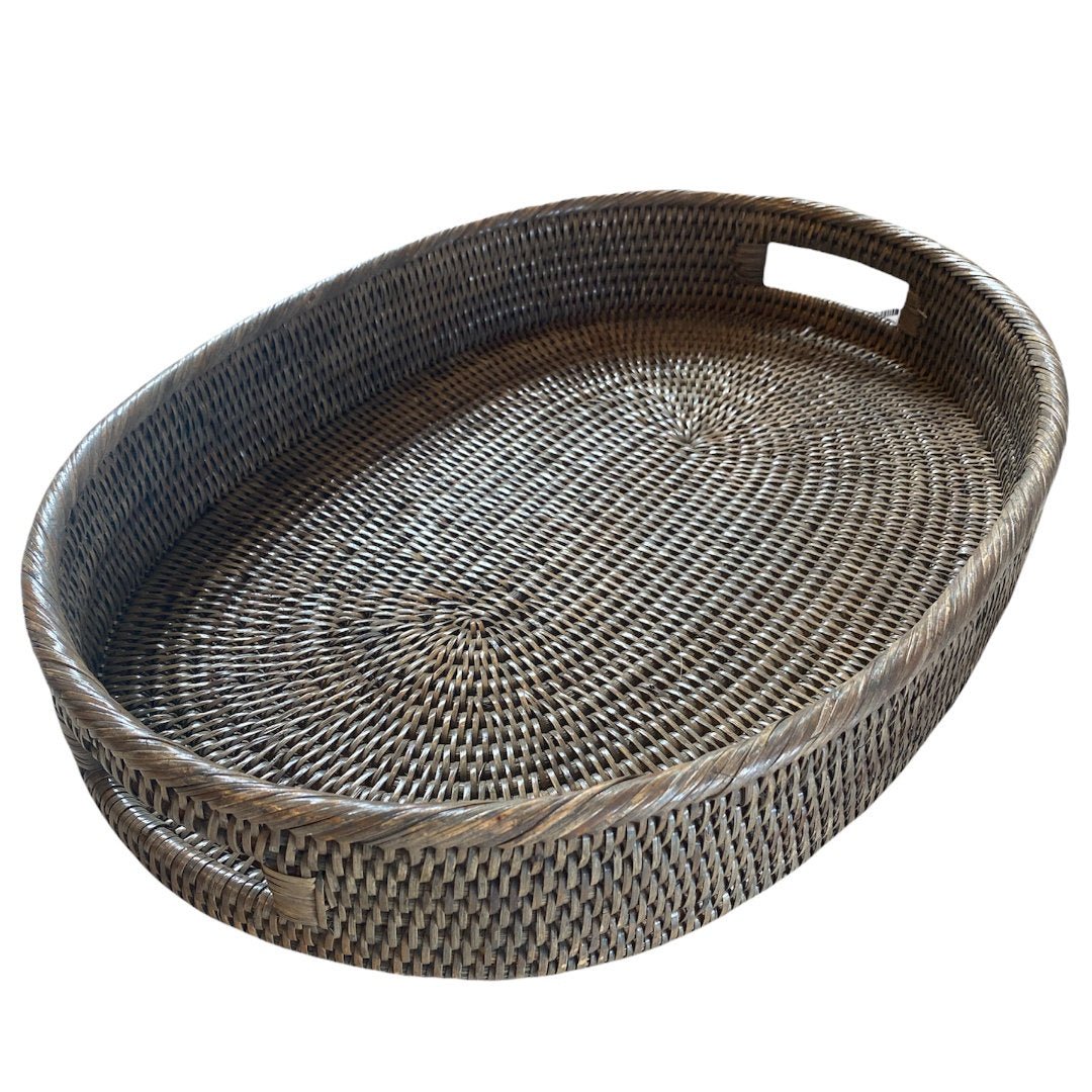 Rattan Oval Tray | Old Grey - Suzie Anderson Home