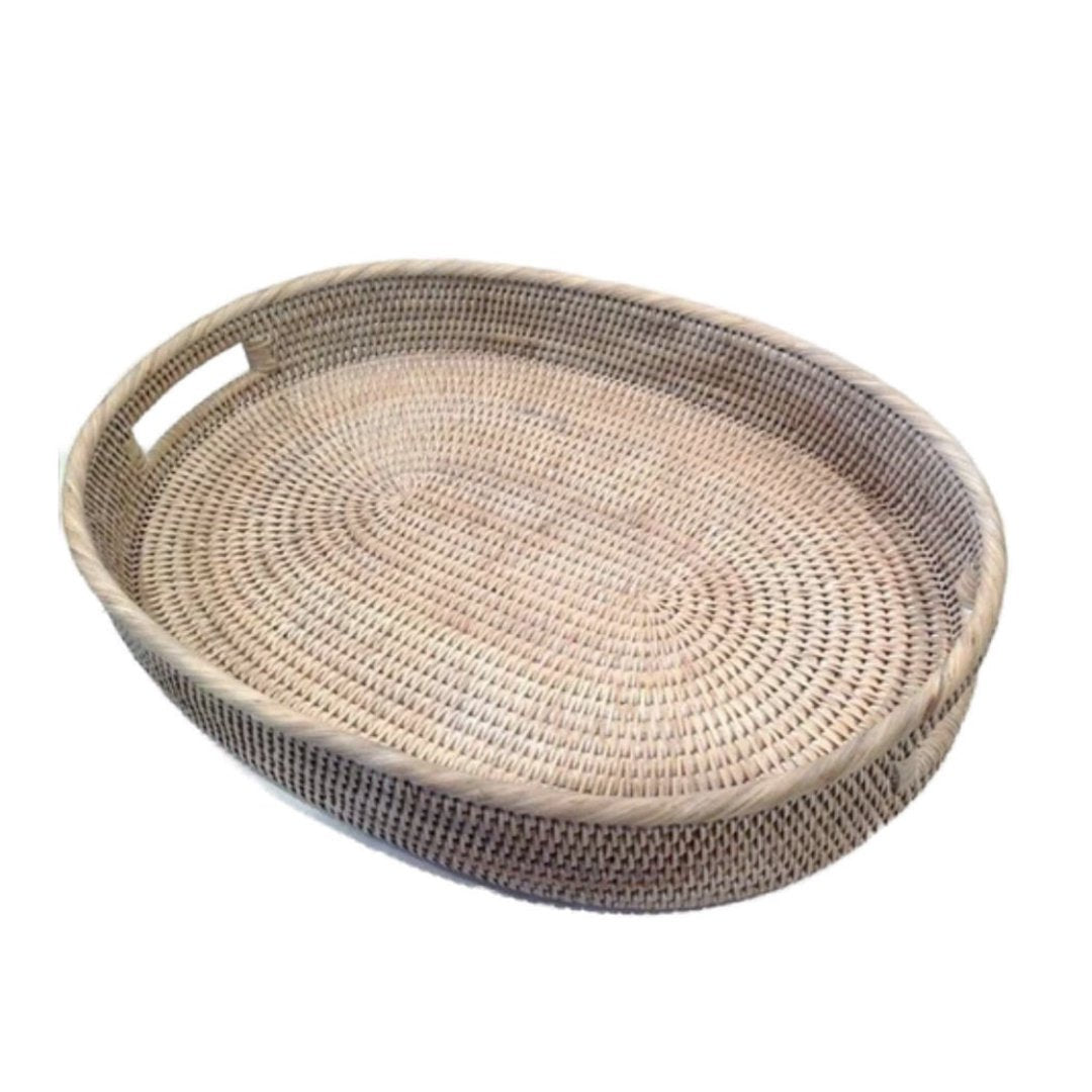 Rattan Oval Tray | White Wash - Suzie Anderson Home