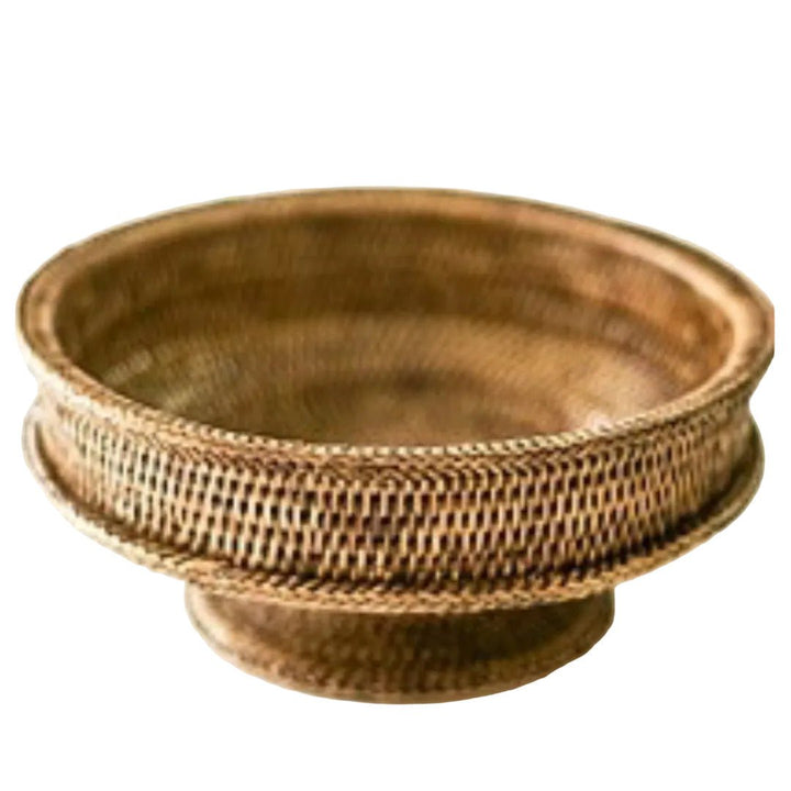 Rattan Pedestal Large Bowl | Antique - Suzie Anderson Home