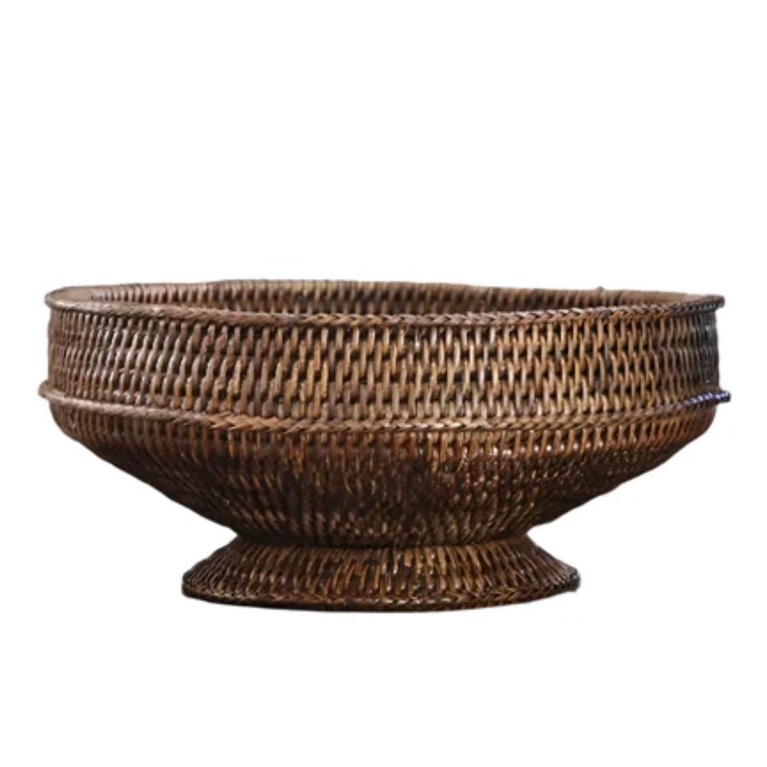 Rattan Pedestal Large Bowl | Antique - Suzie Anderson Home