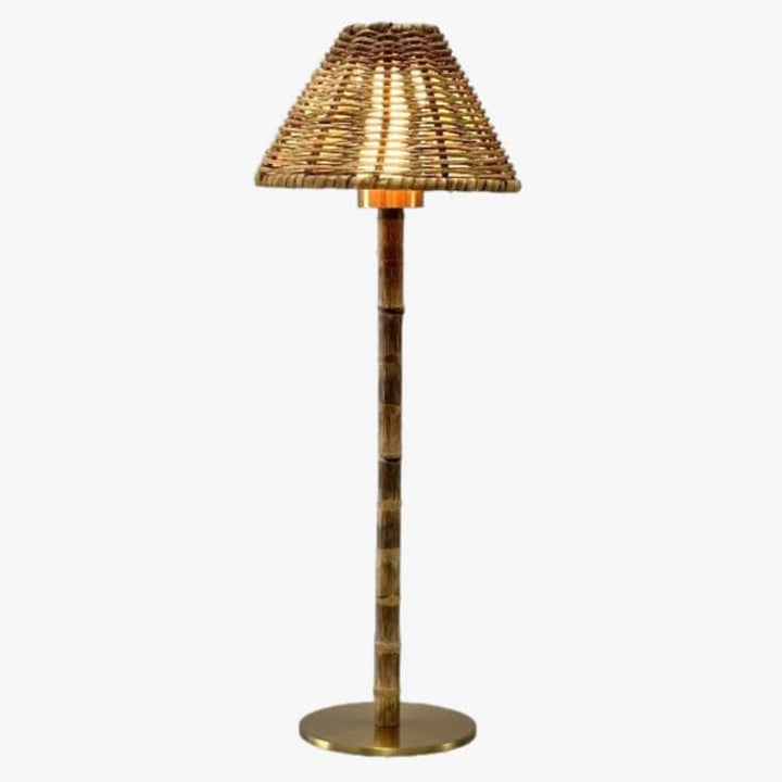 Portable LED Tall Lamp | Bamboo Pole with Rattan Shade