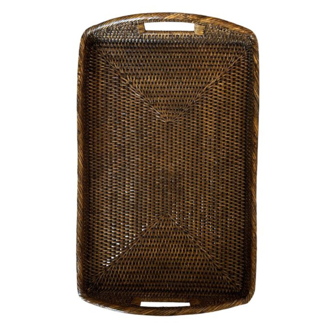 Rectanagular Rattan Breakfast Tray | Rounded Handles | Antique Brown - Suzie Anderson Home