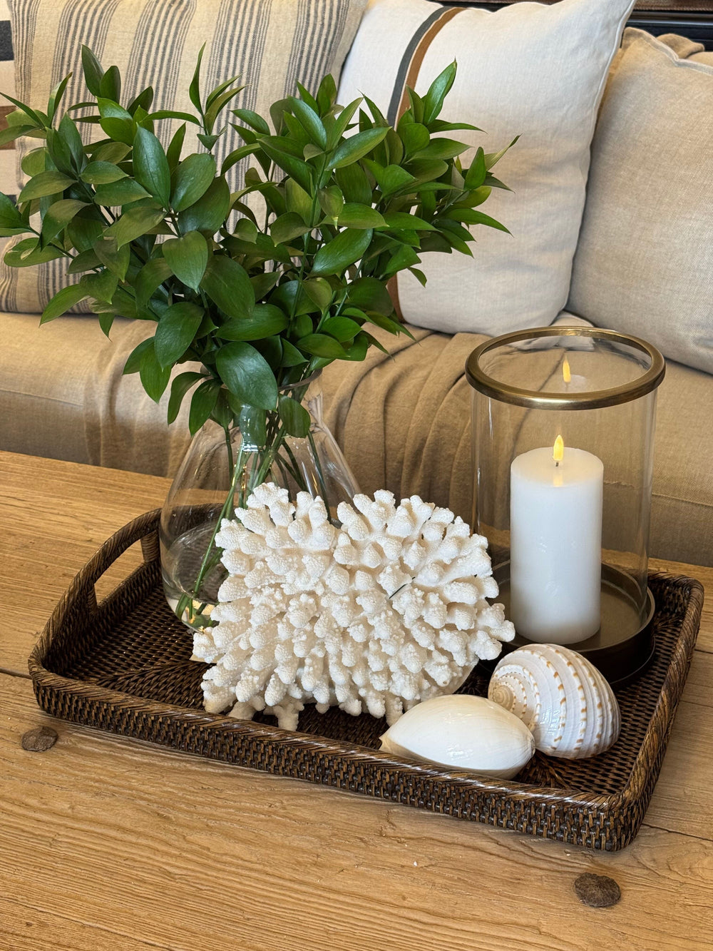 Rectanagular Rattan Breakfast Tray | Rounded Handles | Antique Brown - Suzie Anderson Home