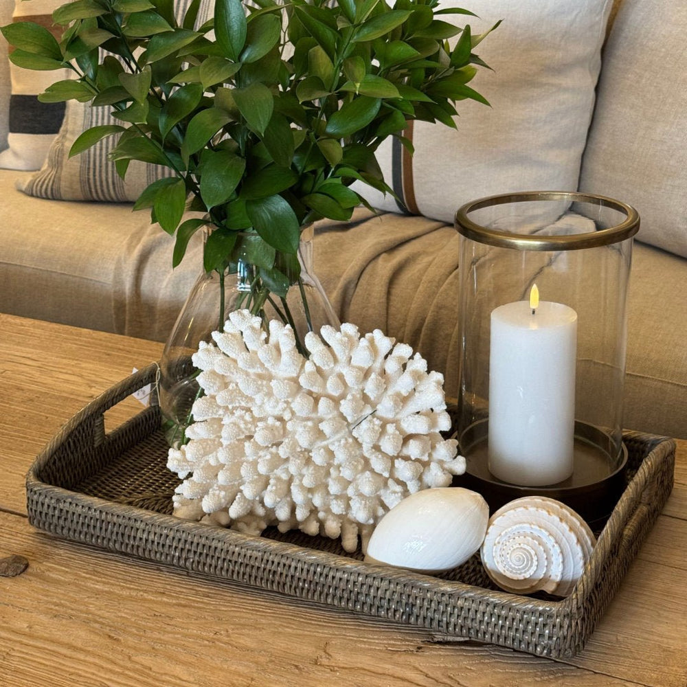 Rectanagular Rattan Breakfast Tray | Rounded Handles | Old Grey - Suzie Anderson Home