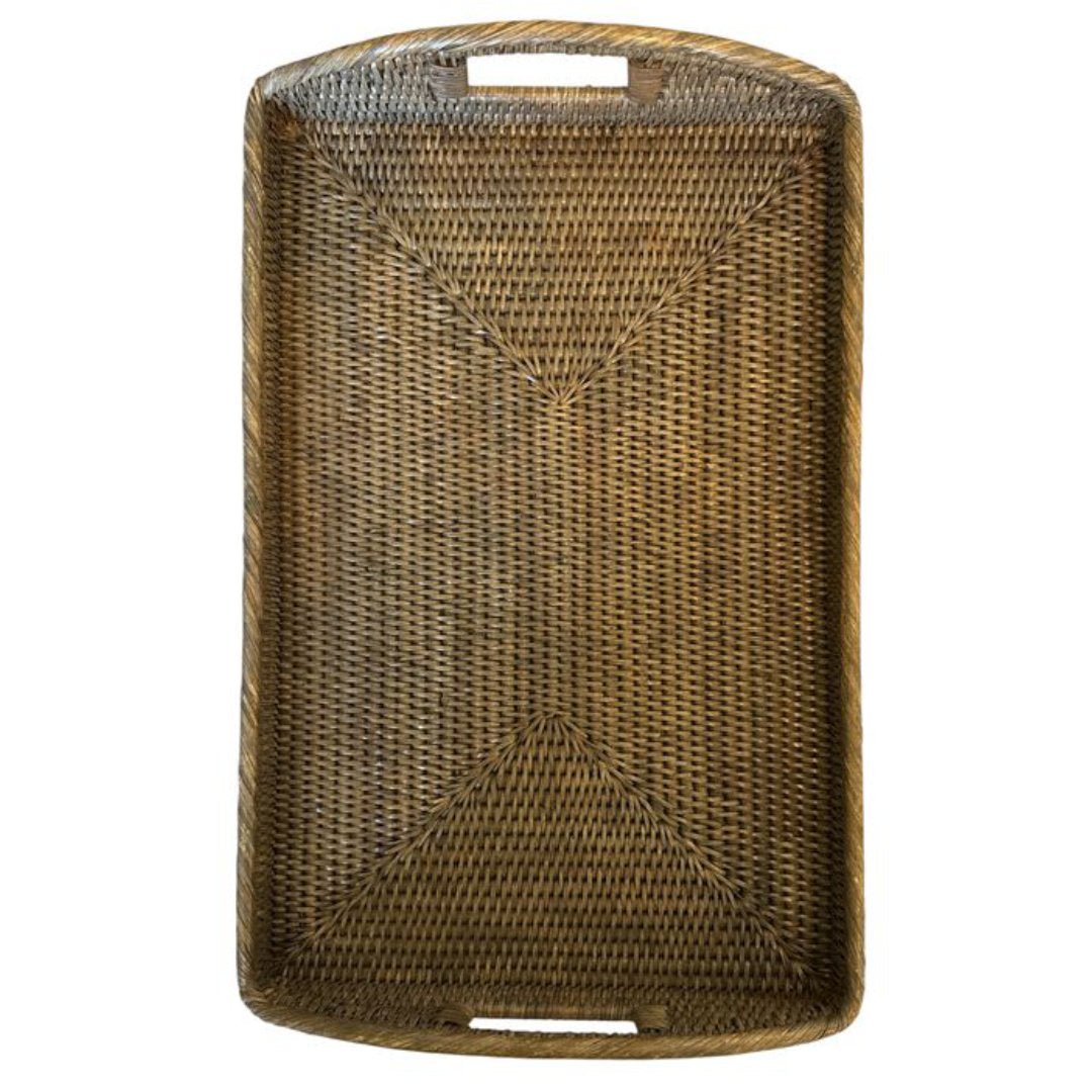 Rectanagular Rattan Breakfast Tray | Rounded Handles | Old Grey - Suzie Anderson Home