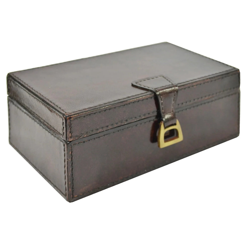 Rectangle Leather Box with Stirrup | Dark - Suzie Anderson Home