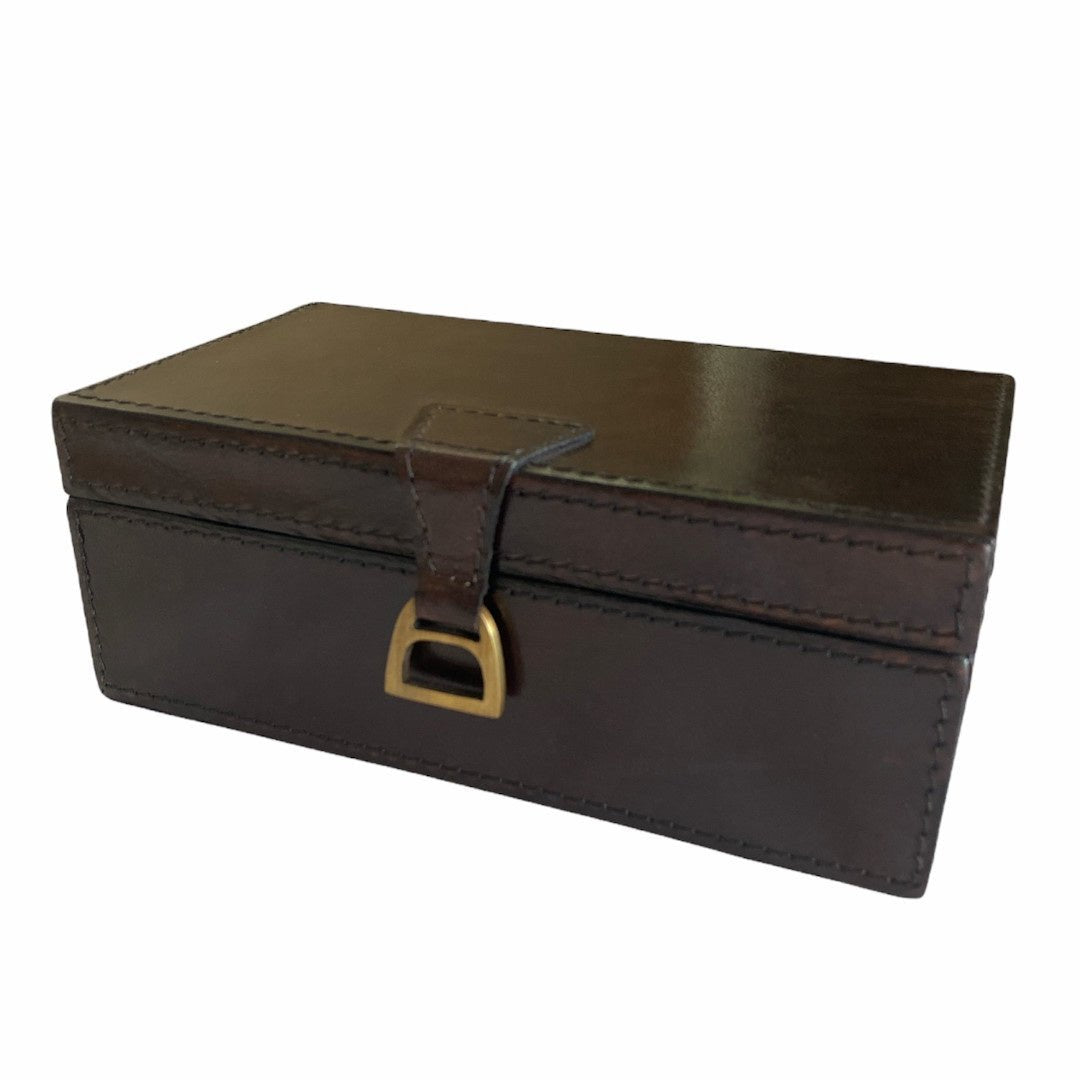 Rectangle Leather Box with Stirrup | Dark - Suzie Anderson Home