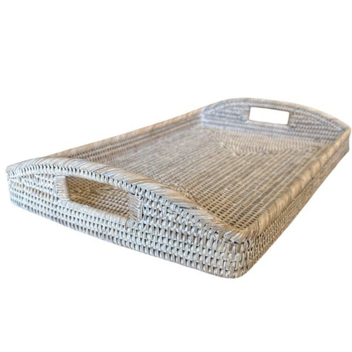 Rectangular Rattan Breakfast Tray with Rounded Handles | White Wash - Suzie Anderson Home