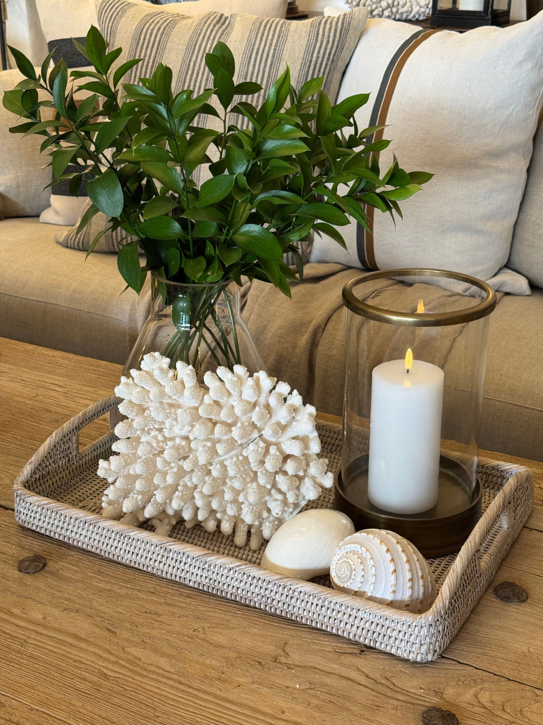 Rectangular Rattan Breakfast Tray with Rounded Handles | White Wash - Suzie Anderson Home
