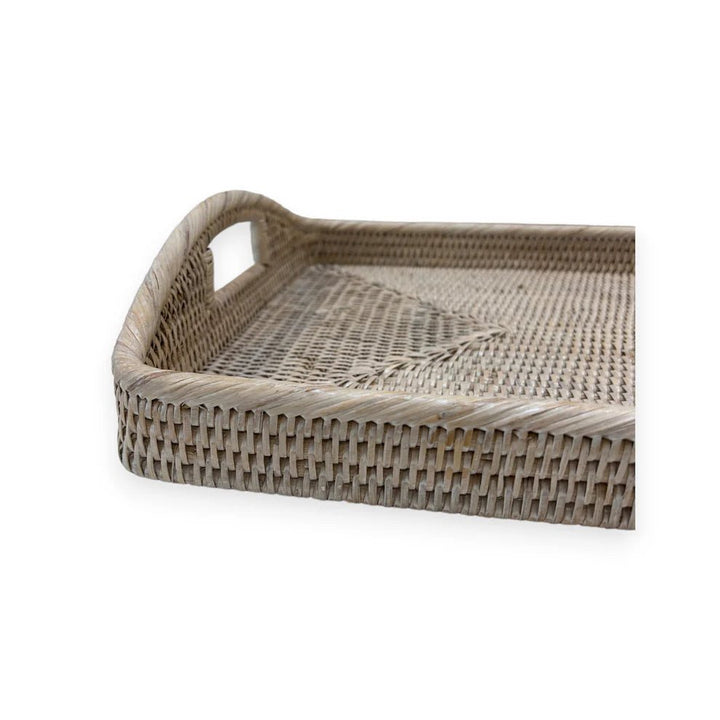 Rectangular Rattan Breakfast Tray with Rounded Handles | White Wash - Suzie Anderson Home