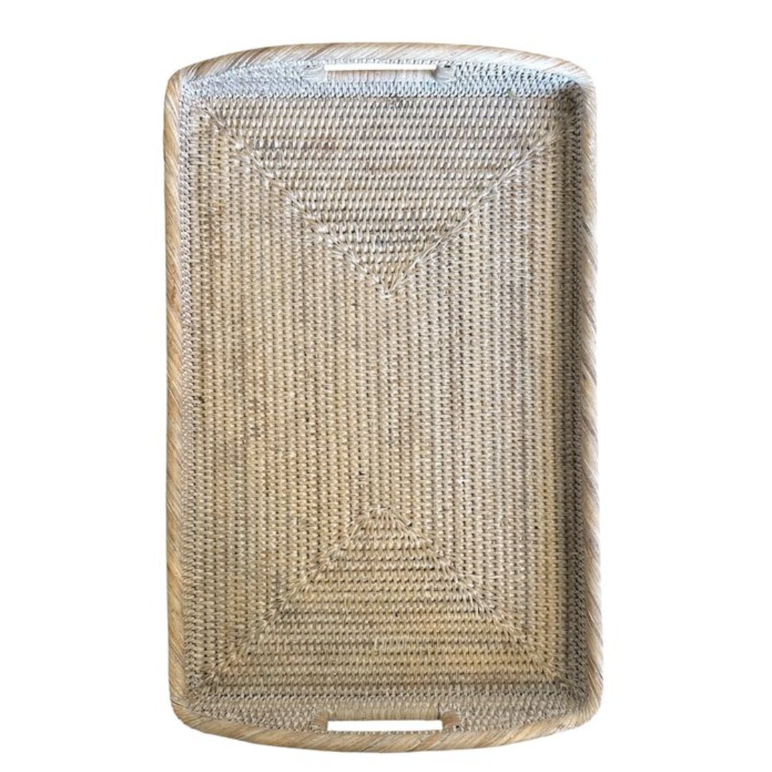 Rectangular Rattan Breakfast Tray with Rounded Handles | White Wash - Suzie Anderson Home