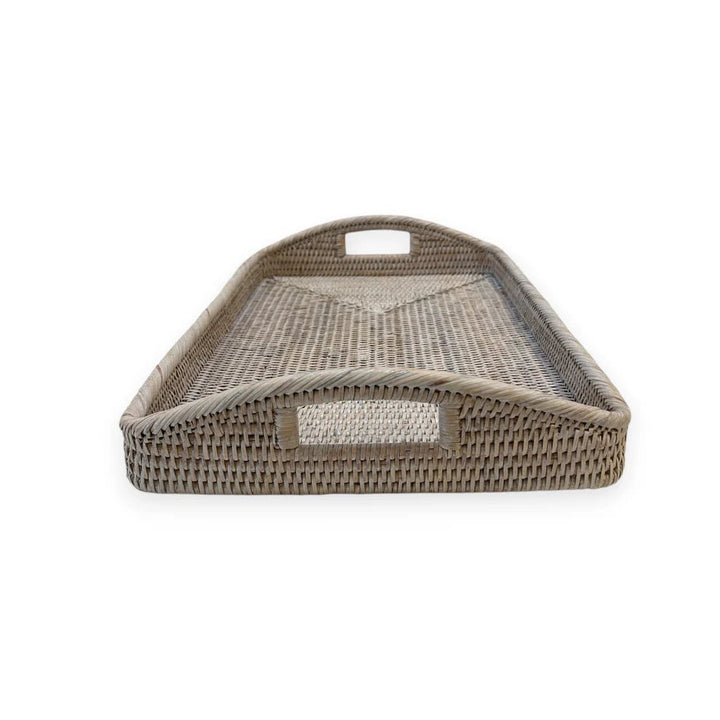 Rectangular Rattan Breakfast Tray with Rounded Handles | White Wash - Suzie Anderson Home