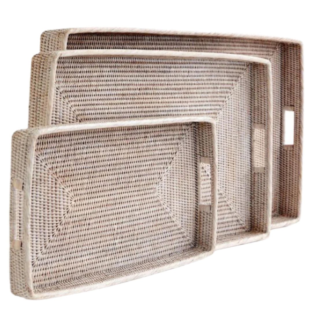 Rectangular Rattan Tea Tray with Handles | White Wash - Suzie Anderson Home