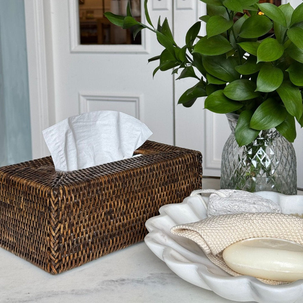 Rectangular Rattan Tissue Box | Antique Brown - Suzie Anderson Home