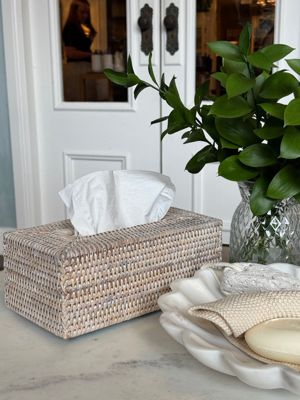 Rectangular Rattan Tissue Box | White Wash (OOS MAY 2026) - Suzie Anderson Home