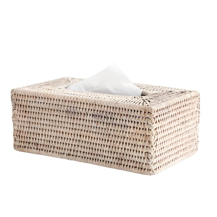 Rectangular Rattan Tissue Box | White Wash - Suzie Anderson Home