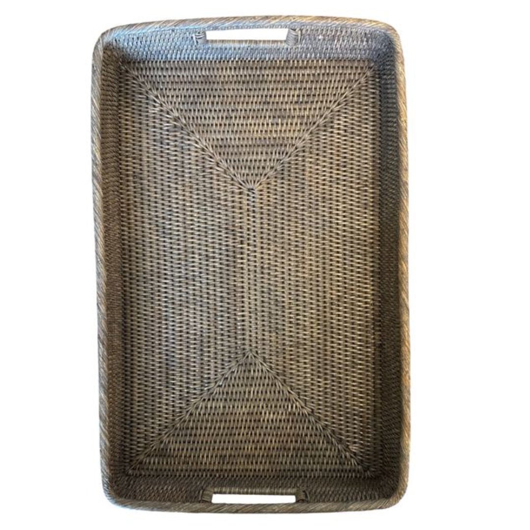 Rectangular Rattan Tray | Inside Handles | Old Grey - Suzie Anderson Home