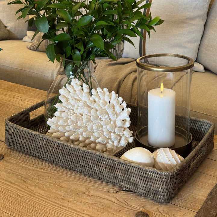 Rectangular Rattan Tray | Inside Handles | Old Grey - Suzie Anderson Home