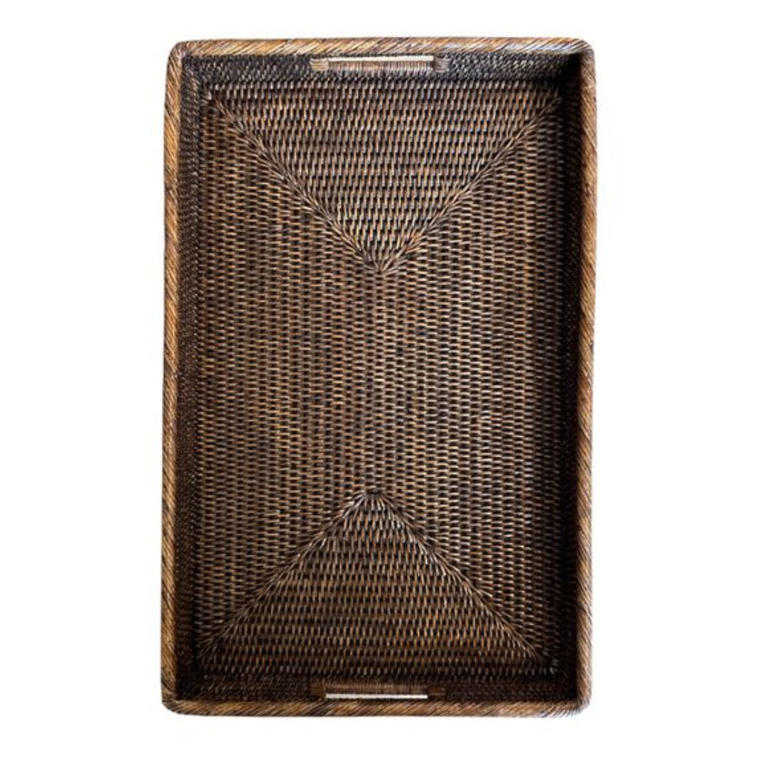 Rectangular Rattan Tray with Inset Handles | Antique Brown - Suzie Anderson Home