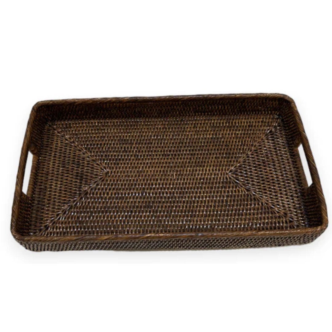 Rectangular Rattan Tray with Inset Handles | Antique Brown - Suzie Anderson Home